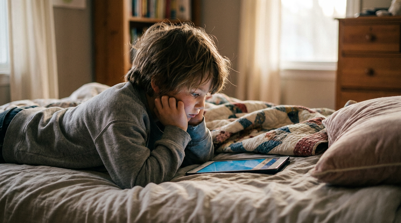 Enfant seul sur une tablette